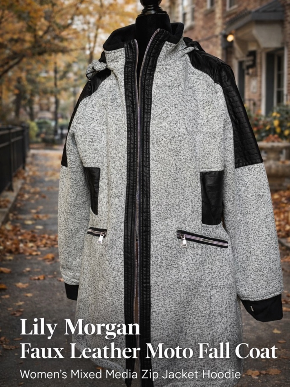 Lily Morgan Gray Faux Leather-Trim Trench Coat